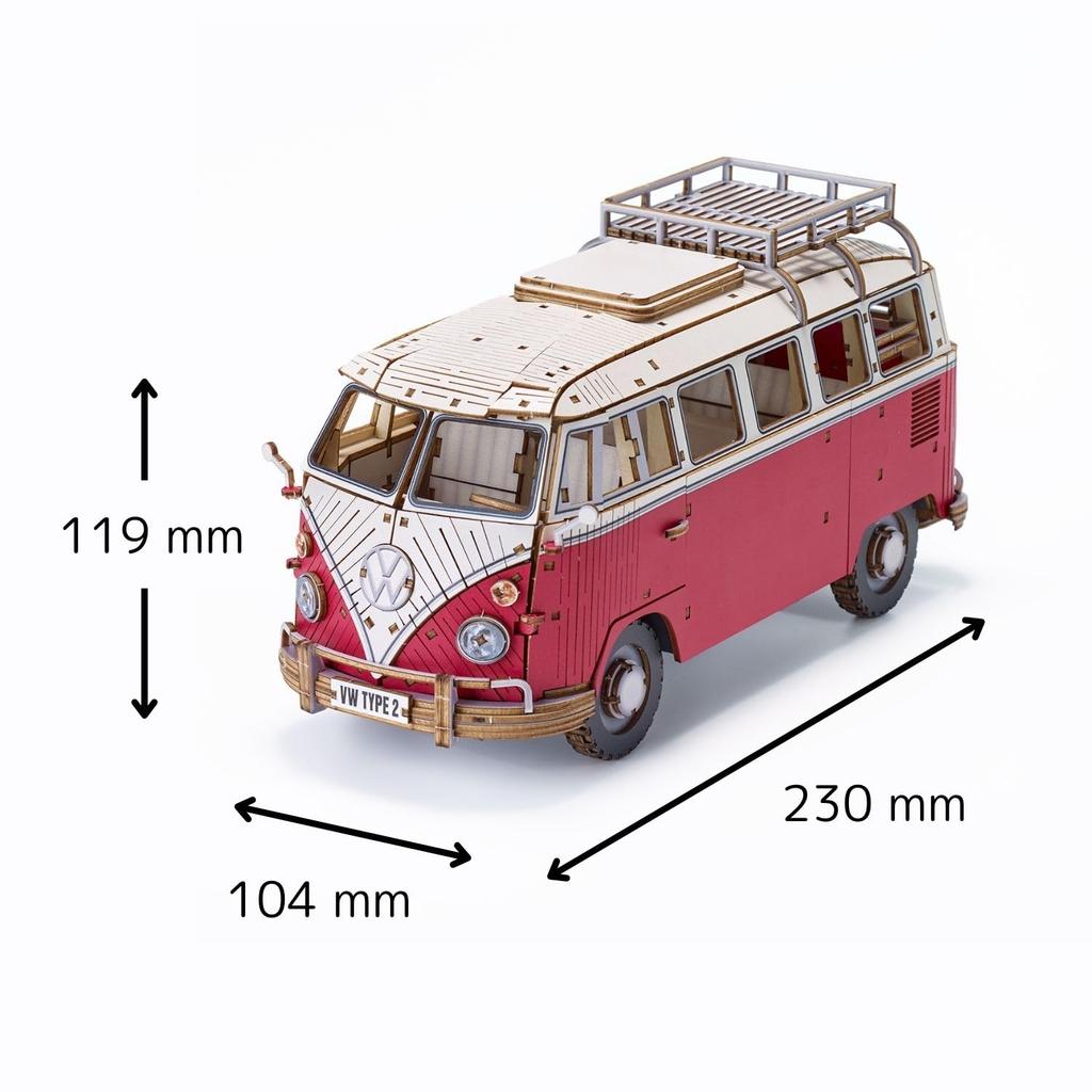 Volkswagen Type 2 Camper Van Red VINTAGE 3D Wooden Puzzle No Tools Required Advanced Level 392 Pieces Finished Size 119 x 230 x 104 mm Scale (T1)