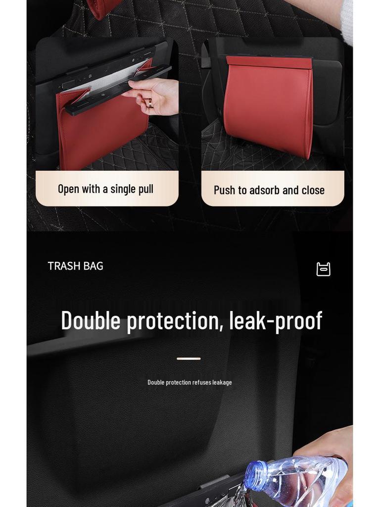 Magnetic Leather Car Trash Bag for Seat Back