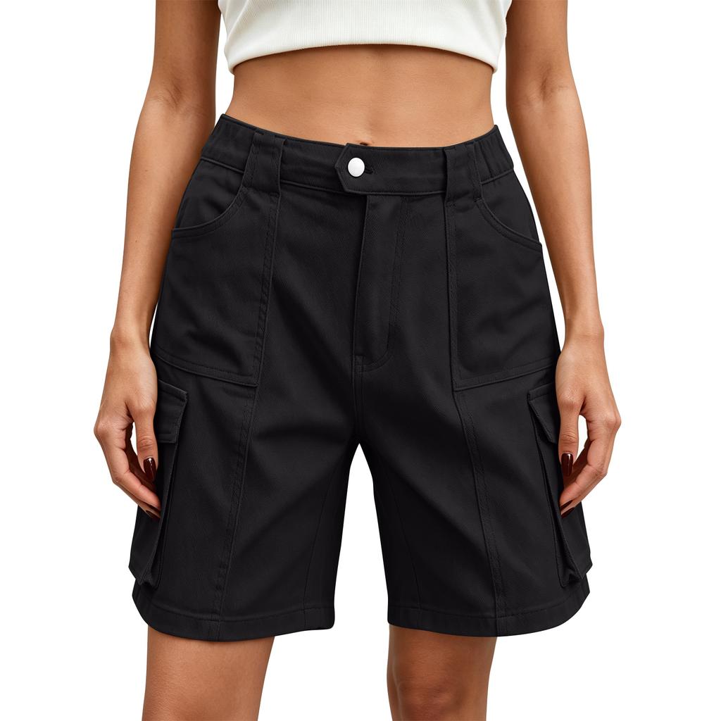 Womens Shorts High Waisted Cargo Shorts With 6 Pockets Elastic Summer Casual Shorts