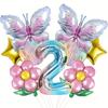 Butterfly & Daisy Star Gradient Foil Balloon Set for Birthday Party Decoration.