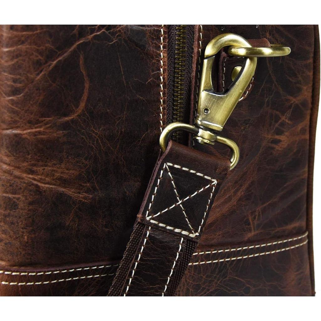 Leather Castle Genuine Vintage Buffalo Hide Leather Men’s Duffel Bag Sports Gym, Travel, Carry-on Air-cabin Luggage Handbag, Dark Brown