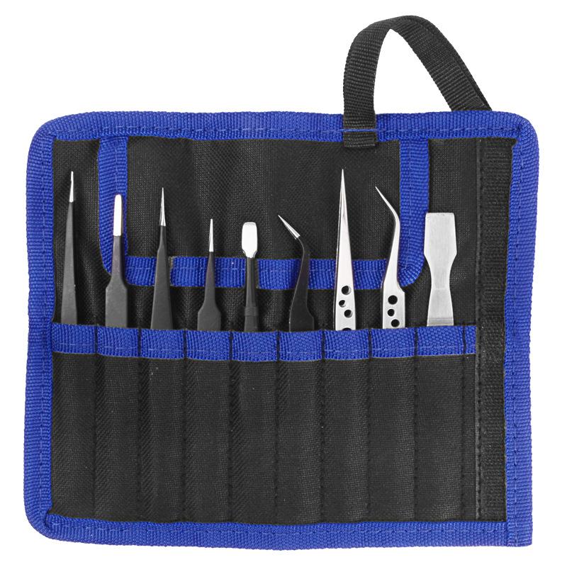 9pcs Tweezers Set Stainless Steel Anti-Static Precision Tweezers for Electronic Mobile Phone Repair Tools Hand Tools