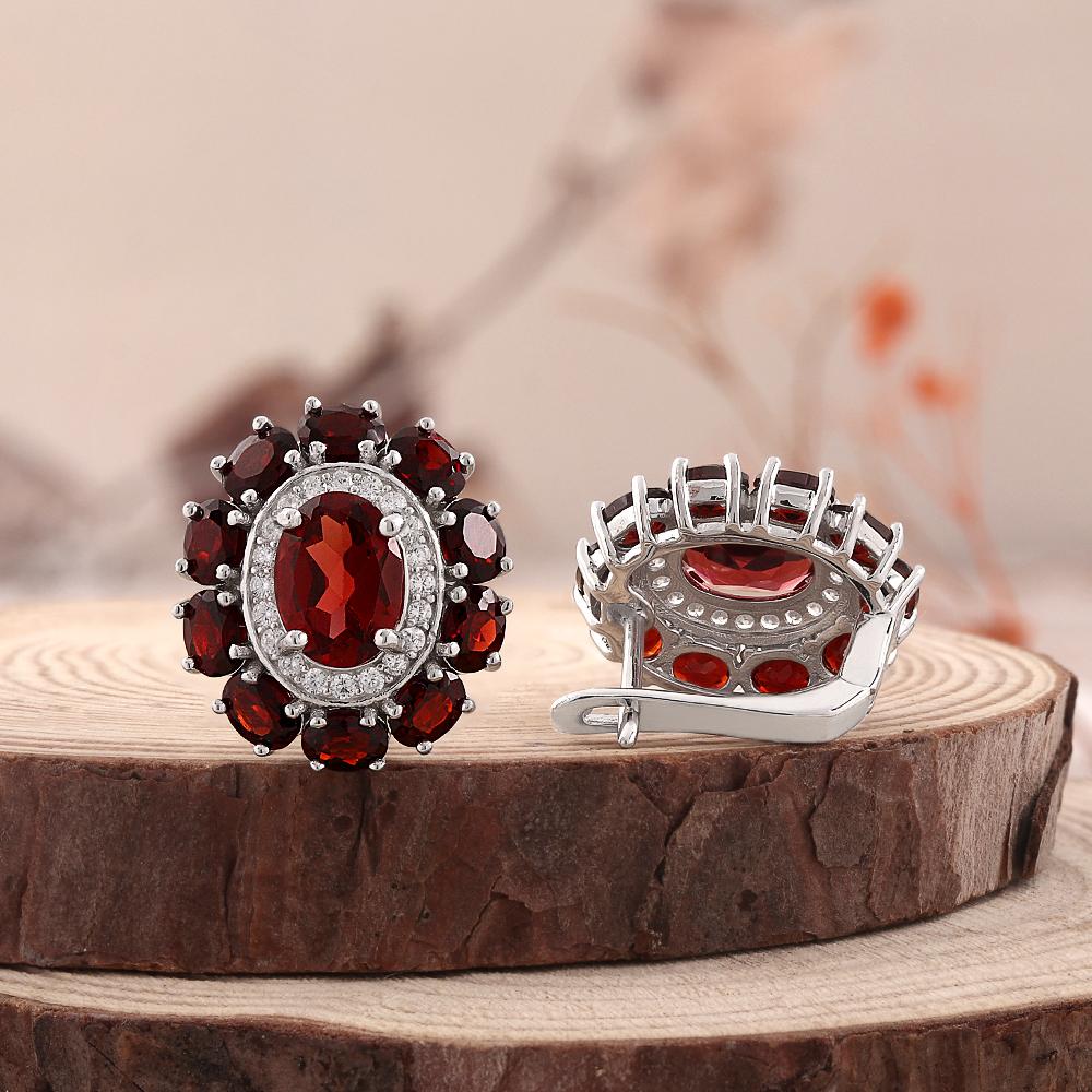 2026, 925 Sterling Silver Ring Earrings Pendant Necklace Natural Garnet January Birthstone Jewelry Set for Women's Banquet Gifts