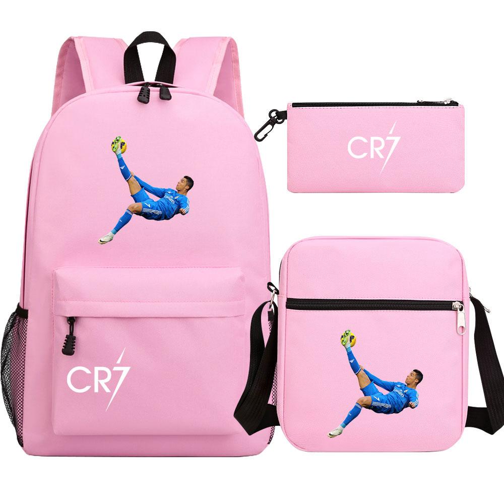 Football Star Cr7 3Pcs Boy Girl Back To School Book Bags, Student Shoulder Bag Pencil Case Backpack, Teenagers Mochila Men Women