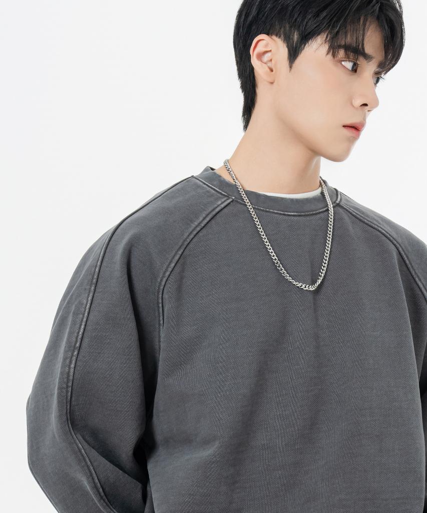 MOZMOZ Heavy Weight Pigment Raglan Back Slit Oversized Sweatshirt Charcoal