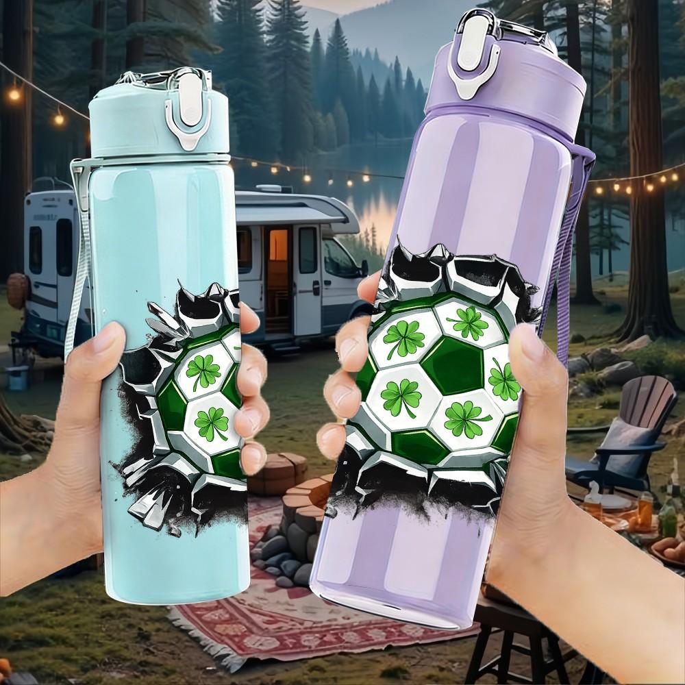 1PC Soccer Ball Cracked Graffiti Print 750ml Color Plastic Sports Water Bottle Leakproof Flip Straw Lid Suitable for Sports Office Home Use