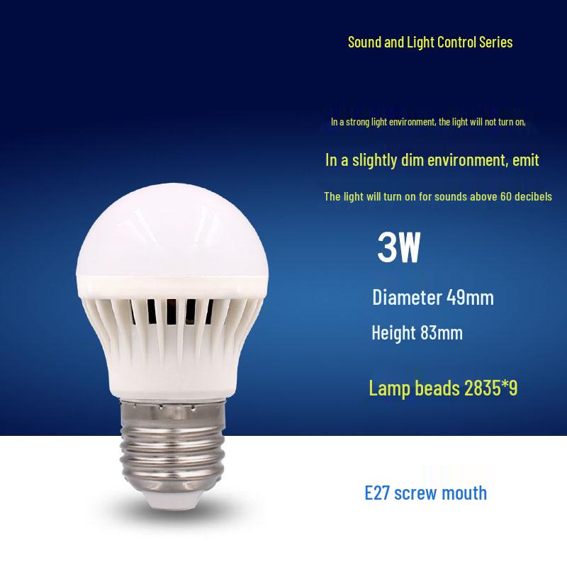 LED-Klanggesteuerte Glühbirne mit Radar-Bewegungssensor, Flurbeleuchtung, E27-Schraube, Energiesparend, 3W/5W/7W.