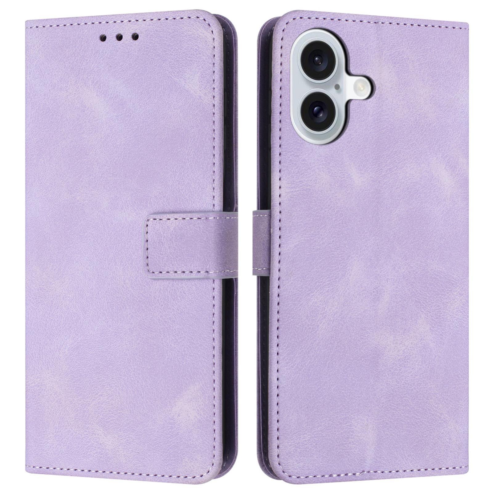 

For iPhone 16 Leather Case Solid Color Wallet Protective Phone Cover Purple