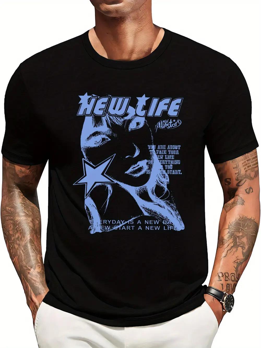 

Casual Crew Neck T-shirt with Swirling Character and Ball Print XXL
