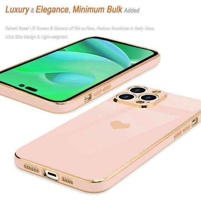 Coque de téléphone - Luxe - pour iPhone 14 Pro Max - Rose - Motif Cœur - Souple TPU