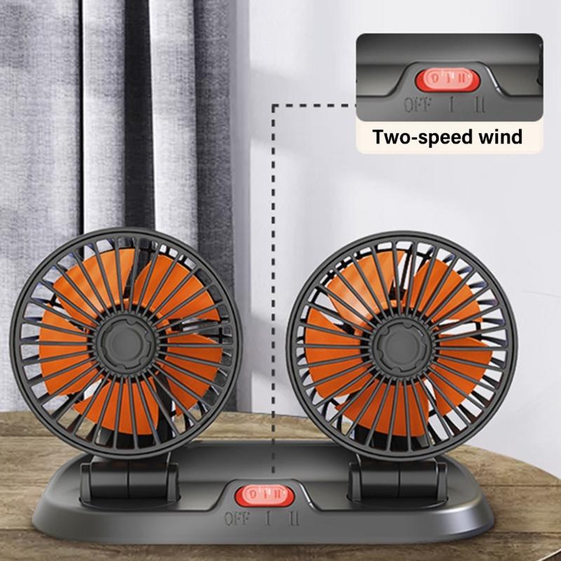 USB Car Fan,Dashboard Small Fan 2 Speed Strong Airflows,Car Trucks Cooling Fans Adjustable Double Head Low Noise