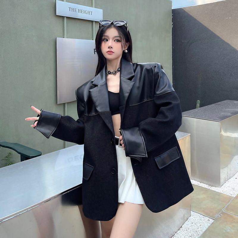 Women's Fall Winter Blazer Coat  Patchwork Loose Oversized Suit Jacket for Women