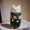 Christmas Decorations Wooden Kitten Couple Sculpture Home Decoration Handmade Wood Carving Kitten Ornaments Small Animal