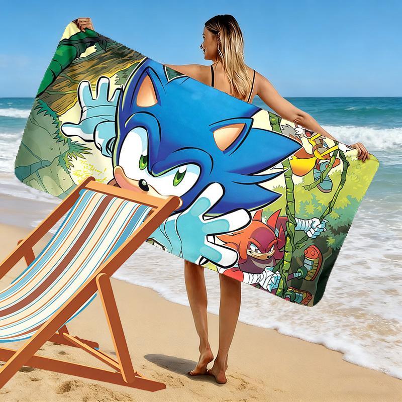 Sonic the Hedgehog Print Beach Towel, Large Soft Quick Dry Towel for Beach Camping Swimming