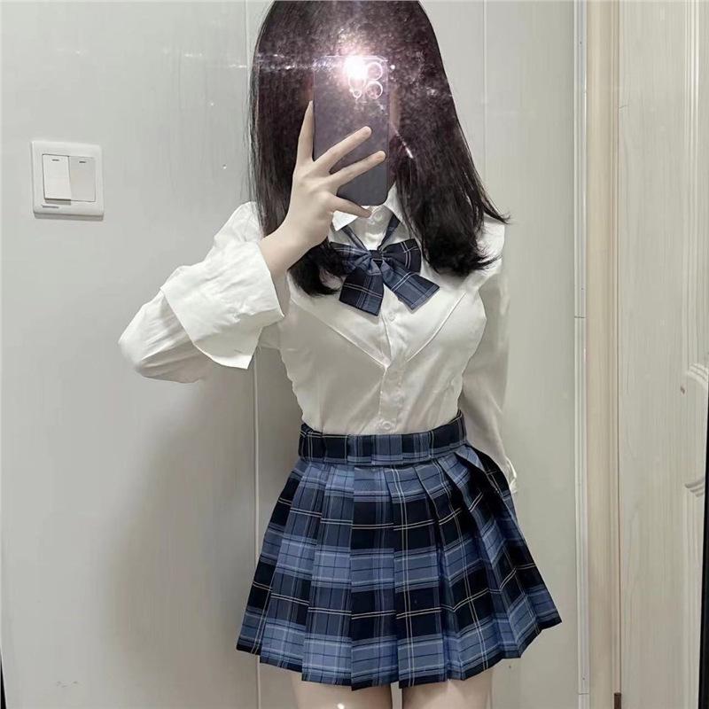 

Осенняя приталенная школьная форма: Комплект плиссированной юбки и рубашки с длинным рукавом для женщин XS