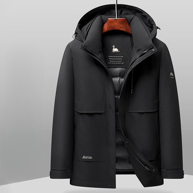 

Одно платье и три вида одежды на осень и зиму, утепленная куртка с капюшоном и гусиным пухом, которая сохраняет тепло, молодежная куртка, защищающая от холода 195 чёрный