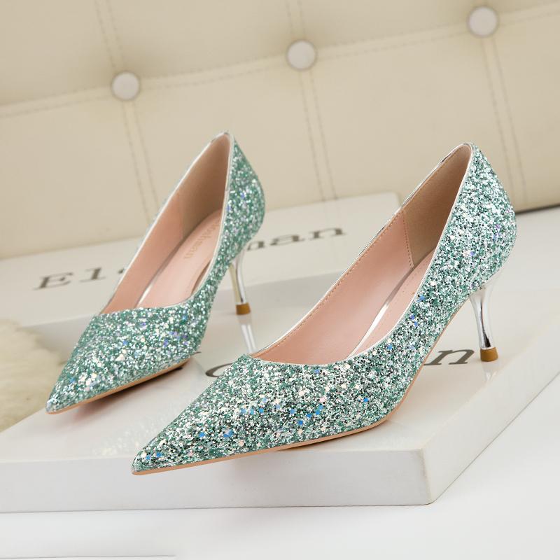 Fashion Sequins Kitten Heels Fashion Woman Pumps Pointed Toe Heeled Shoes Stiletto Heels 2024 New Heeled Shoes Sliver Gold Wedding Shoes