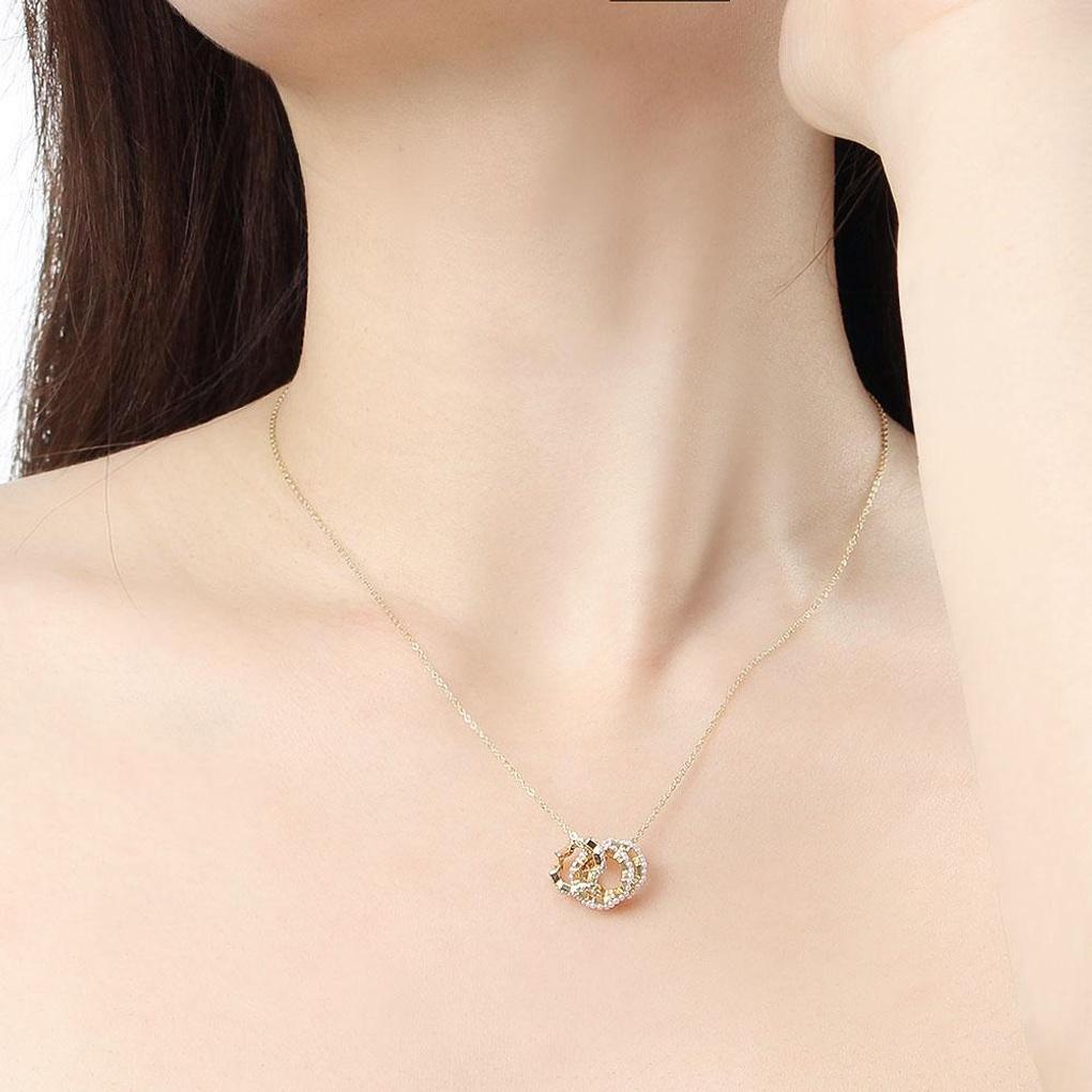 925 Silver Gold Plated Triple Ring Cubic Necklace