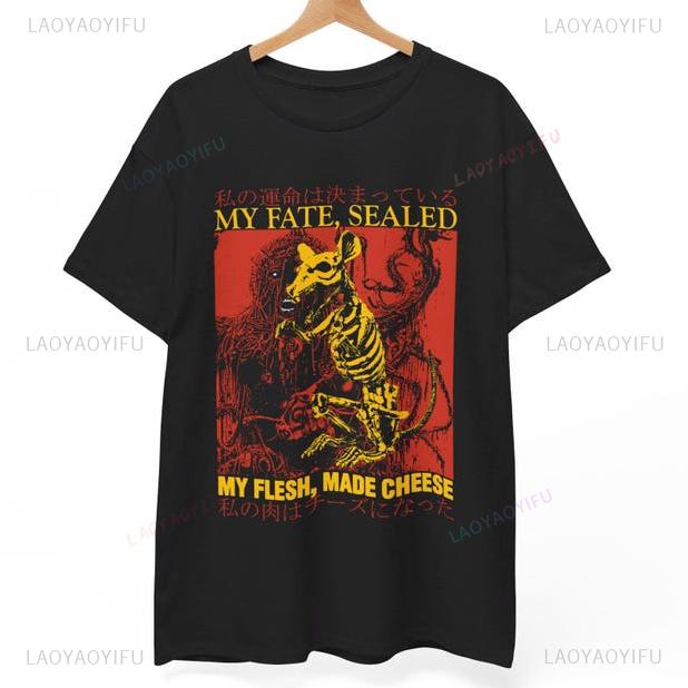 

My Flesh Made Cheese Funny Vintage Japanese Rat Printed TShirt Unique Male Streetwear Men Clothing Oneck Shortsleev Clothes 4XL