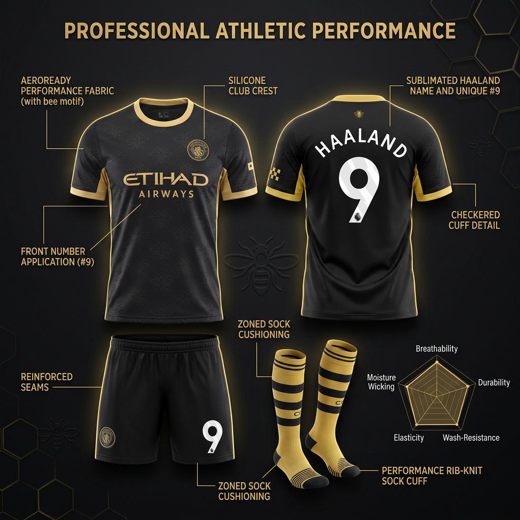 Set Tricou Negru de Rezervă Manchester City 2026-27 Haaland 9 Tricou Fotbal Club Echipament de Antrenament