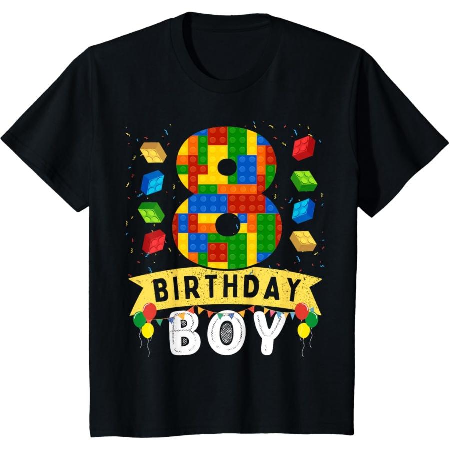 

Kids 8 Year Old Building Blocks Master builder 8th Birthday Boy T-Shirt XXXXXL чорний