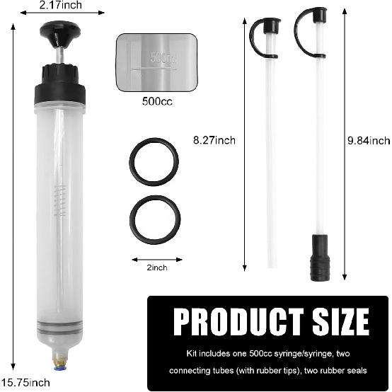 500cc Fluid Extractor, Automotive Fluid Extractor Pump, Manual Extraction and Filling Pump with Two Extraction Tubes, Universal Fluid Oil Change