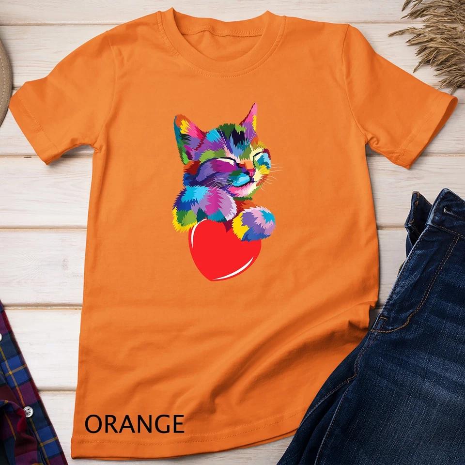 Cute Cat Gift for Kitten Lovers Colorful Art Kitty Adoption Unisex T-shirt 5