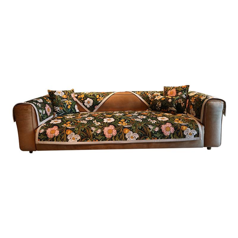 Sofakissen für alle Jahreszeiten, Amerikanischer Retro High-End Rutschfestes Leichtes Luxus Leder Sofaüberwurf mit Stoffhandtuch Sitzkissen