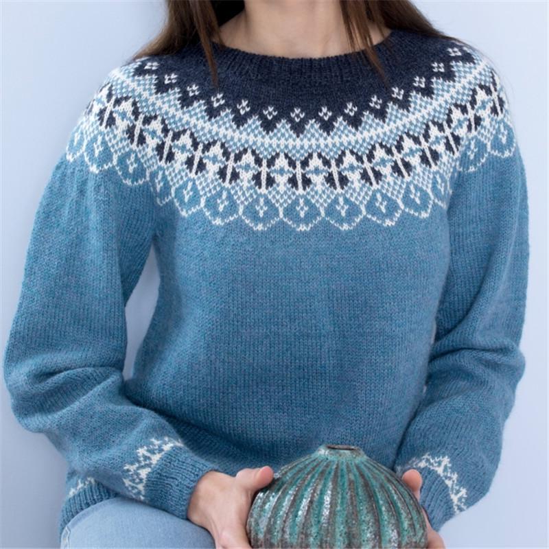 Women's Trendy Color Block Round Neck Knitted Sweater