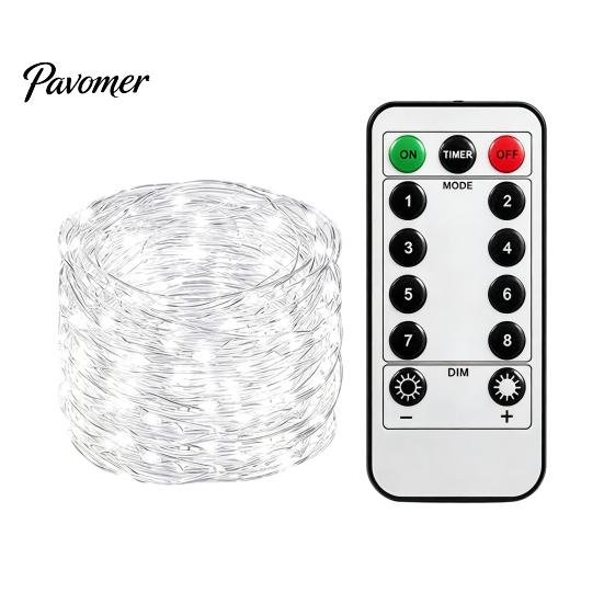 Decorative Wedding Party Lights Copper Wire Fairy with Remote, 8 Modes 10-Level Dimming Timer, Waterproof LED String Battery Operated for Christmas