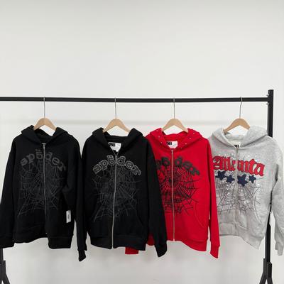 Cross Border 555555 Zip Up Hoodie Classic Spider Web Zip Cotton Hooded Sp5der Sweater Jacket
