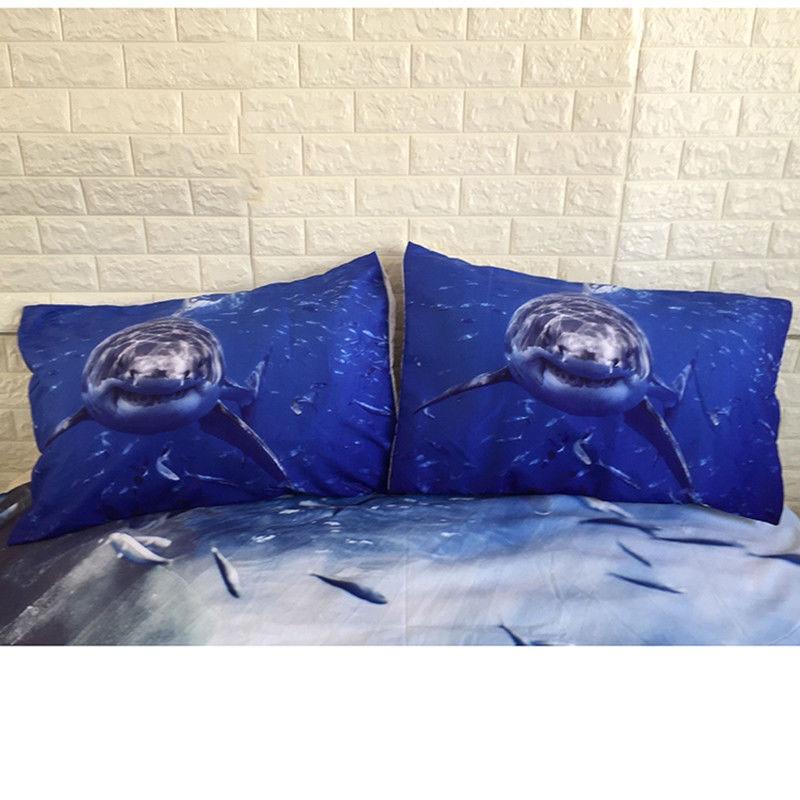 Luxurious 3d Shark Duvet Cover With Pillow Cases Marine Animal Quilt Bedding Set New