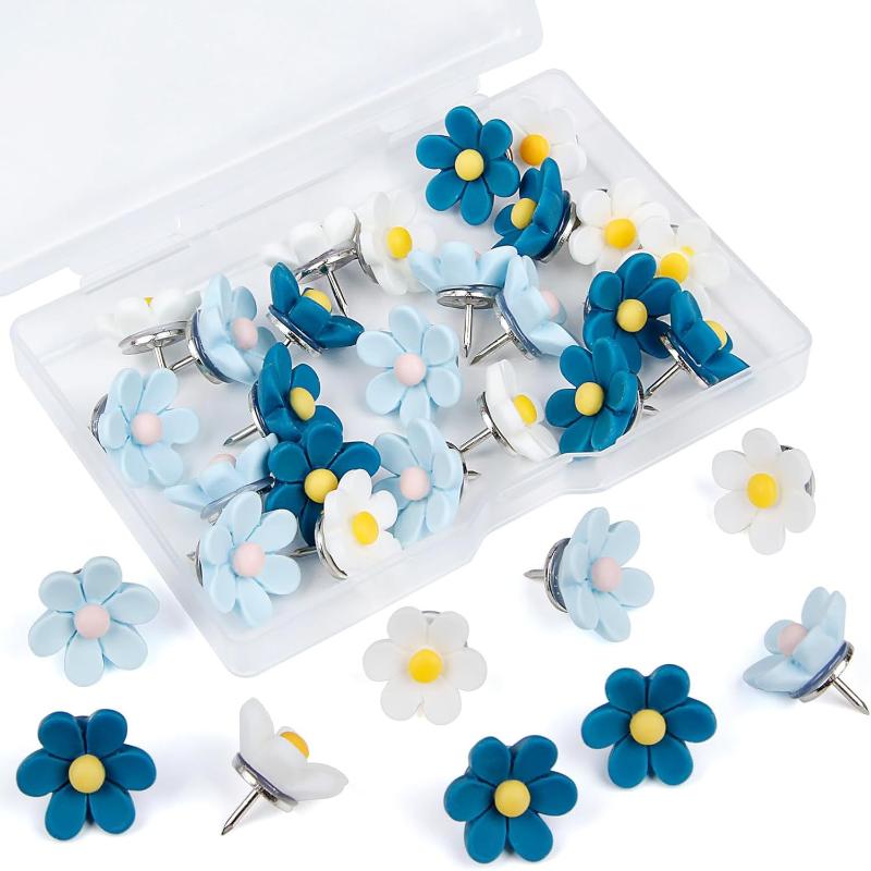 New Floral Pushpins - Decorative Resin Flower Thumbtacks For Photo Walls & Office Supplies