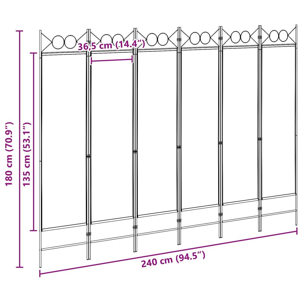 6 Panel Room Divider Beige 240 X 180 Cm Fabric