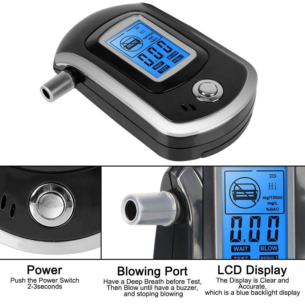 Mini Digital Breath Alcohol Tester Manual AT6000 Breath Drunk Driving Analyzer LCD Screen