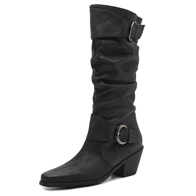 Western Cowboy Boots Women Winter Shoes Short Heels Knee High Boot Fashion Black Brown Long Party Shoes Female Footwear Big Size