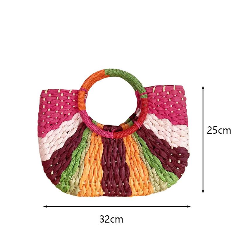 Yogodlns Straw Bag Women Hand-Woven Handbags Moon Shape Rattan Tote Bag Big Capacity Top-handle Bag