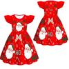 Kids Girls Cartoon Santa Claus Christmas Tree Elk Print Ruffle Sleevess New Year Dress