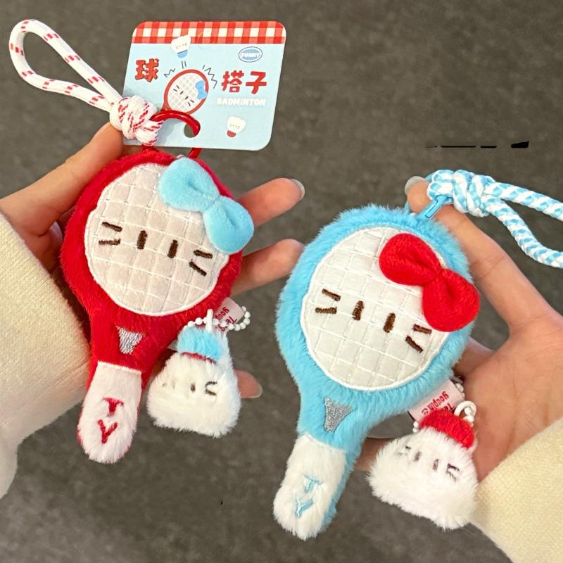Cute Cartoon Badminton Racket Doll Pendant Keychain Kawaii Simulation Filled Doll Backpack Decoration Pendant Accessories Gift