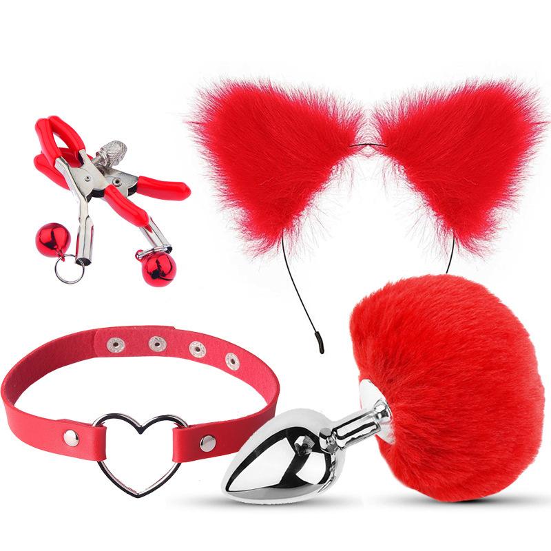 Sexy Ears Barrettes Nipple Clamp Sex Product Men's and Women's Appliances Sex Product SM Metal Sexy Suit Fox Tail