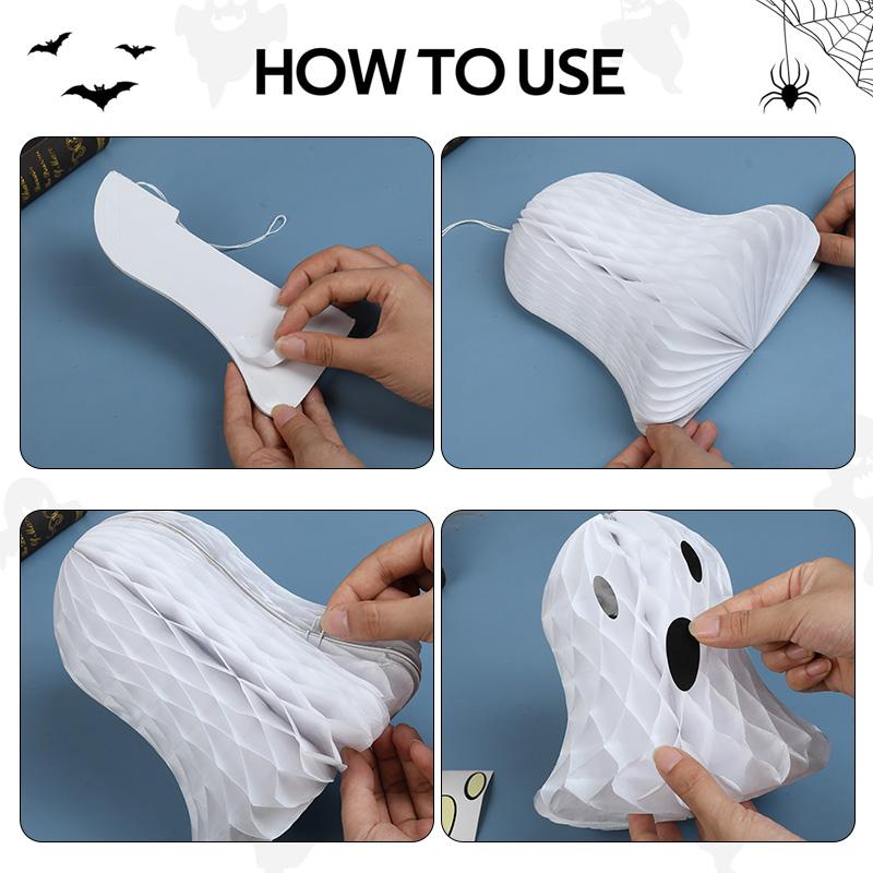 1SET Halloween Hanging Ornaments Ghost Honeycomb Paper Lanterns for Halloween Party Home Indoor Outdoor Yard Decorations Props