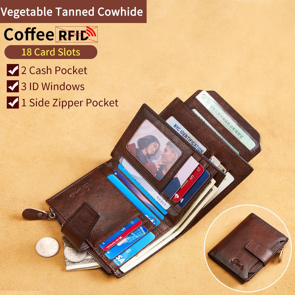 Genuine Leather Wallet Retro Business Design Rfid Protection Short Card Holder Coin Purses Money Bag Men Business Wallet Handbag