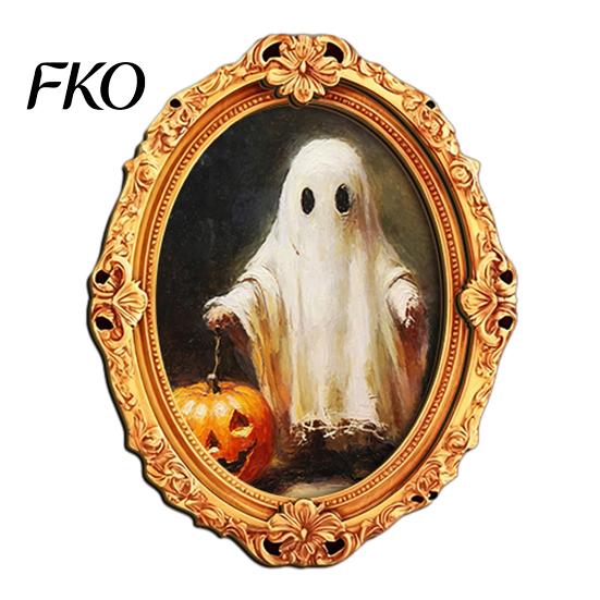 Retro Style Halloween Magnets Vintage Ghost Fridge Magnet, Gold Frame Refrigerator Decoration Home Office Decor with Strong Magnetic Adsorption