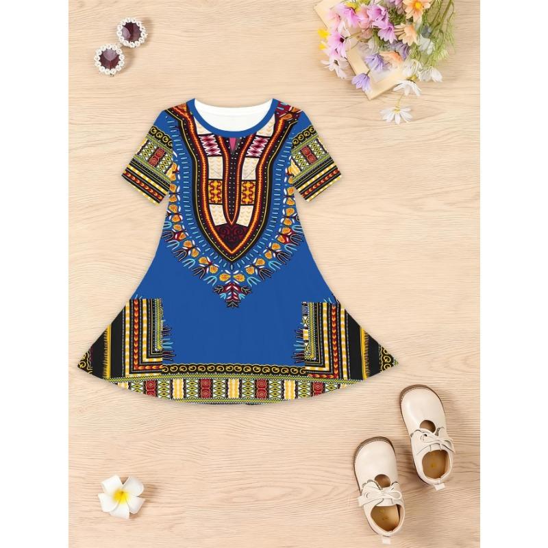 Girls' Short-Sleeve Dress with Unicorn 3D Print - -Line Mid-Length Dress Suitable for Summer &