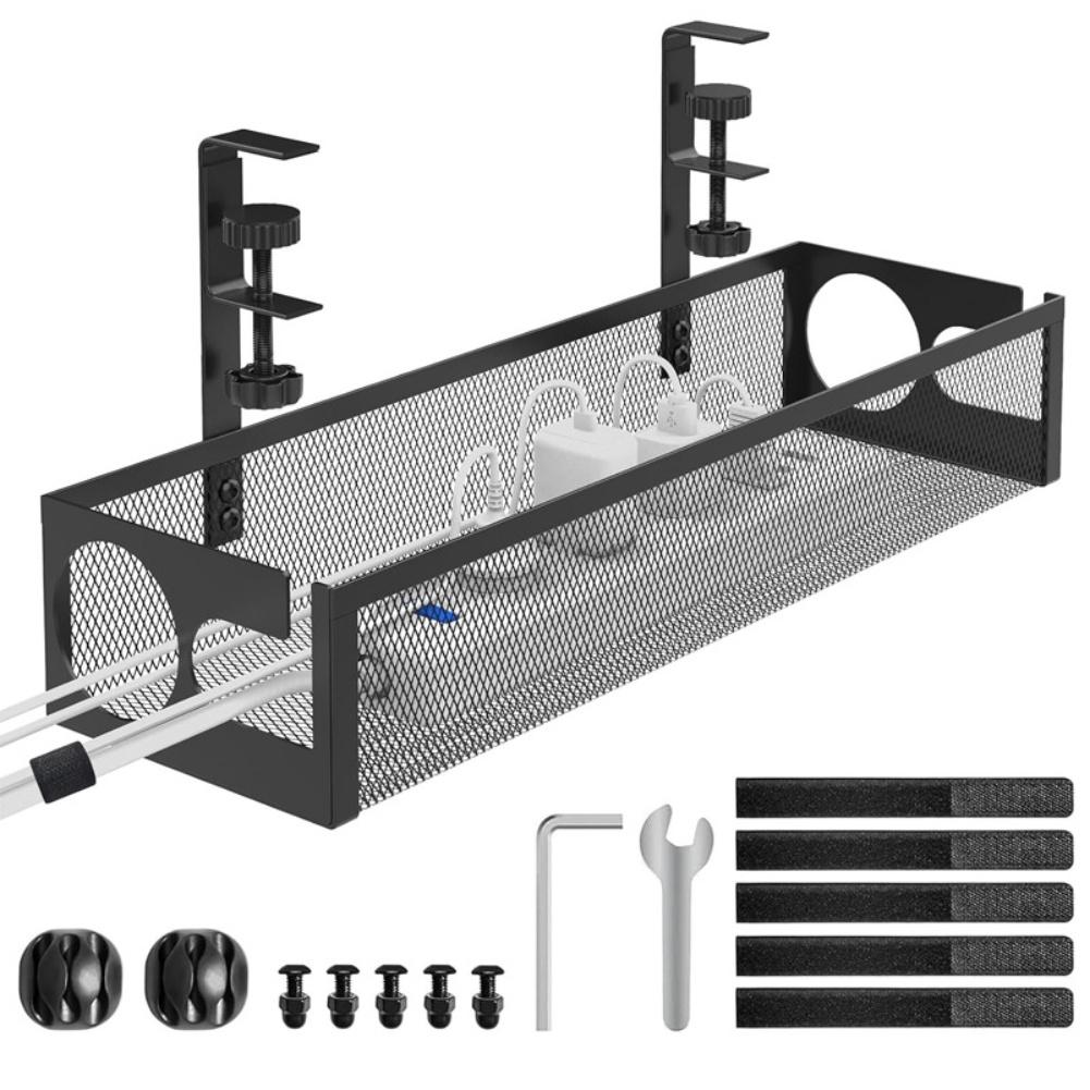 No Drilling Under Desk Wire Management Tray Retractable Cable Organizers In Home Office PC Router Data Wire Metal Storage Rack