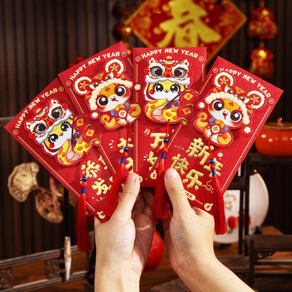 6pcs Chinese Style 3D New Year Money Pocket Blessing Good Luck Red Packet  Wedding Birthday