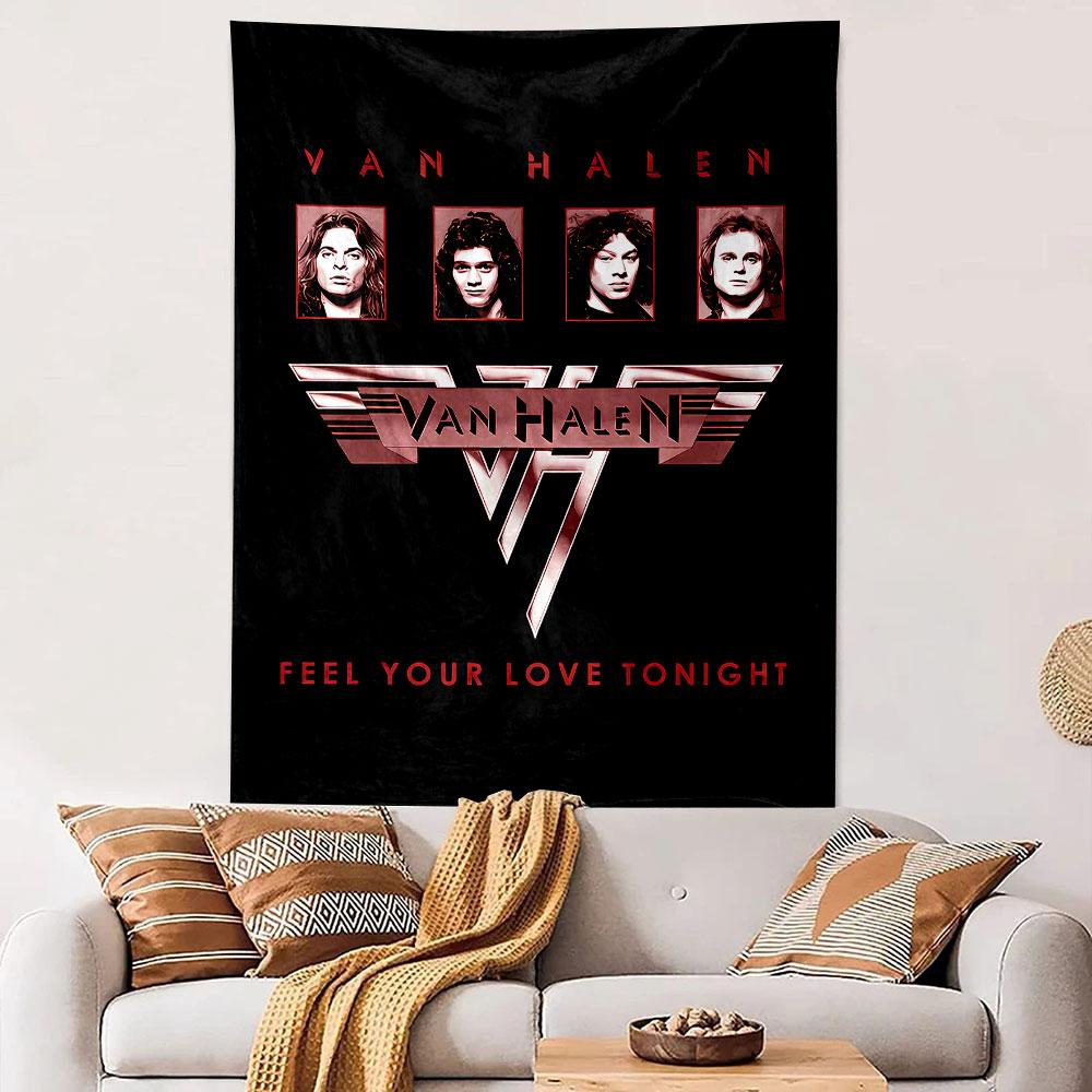 Van Halen Feel Your Love Tonight Tapestry Wall Hanging, Classic Rock Band Art, Retro Music Wall Decor for Bedroom Living Room Dorm