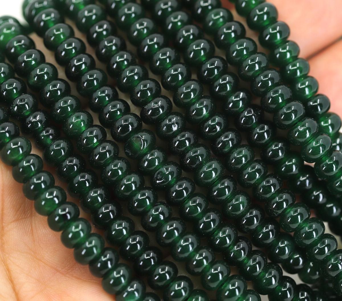 

4x6mm Rondelle Dark Green Jade Gemstone Beads 4X6MM