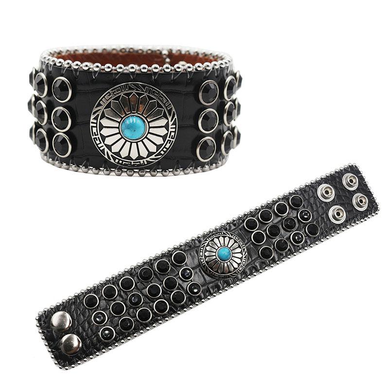 Fashion Luxury Rhinestone Bracelet Jewelry Design Diamond PU Leather Hand Jewelry