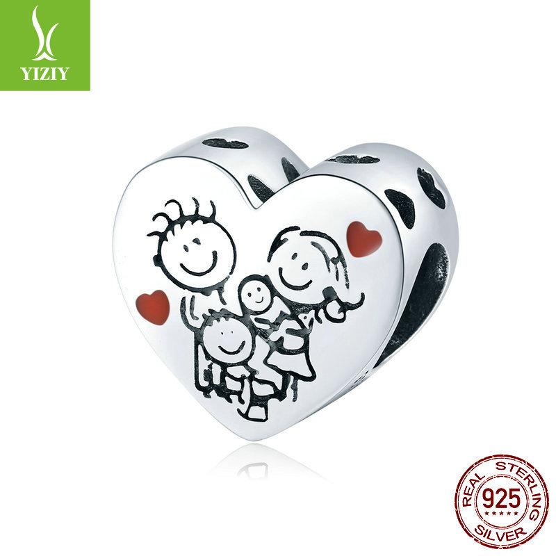 S925 Sterling Silver Warm Family Bracelet Beads, Thanksgiving Heart Oil Drip Beads Bsc237
